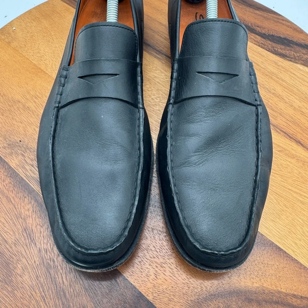 Santoni Turner Black Leather Penny Loafers Mens 12 Made In Italy Casual Dress